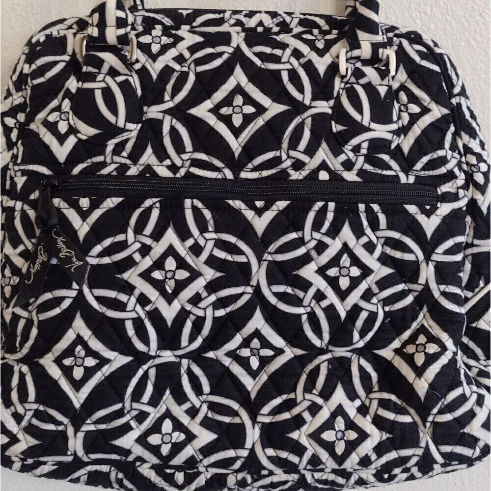 Vera Bradley Black White Geometric Tile Design Satchel Handbag Purse Twist Lock